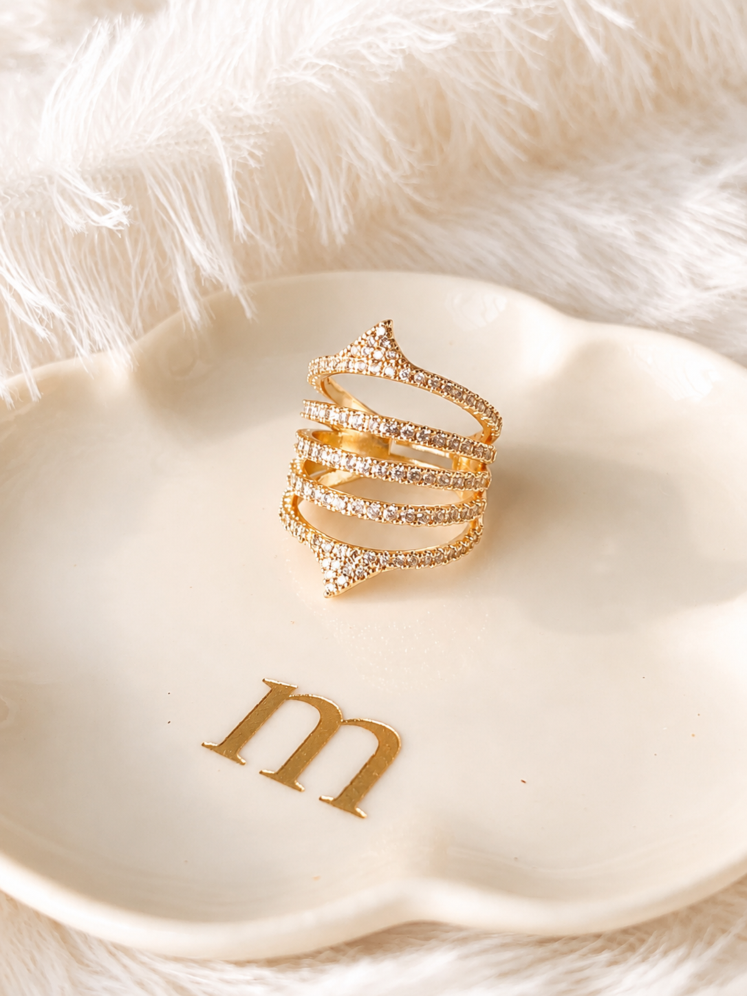 Golden Pavé Multi-Band Statement Ring