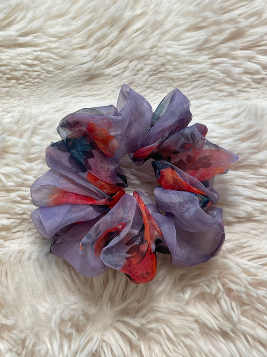 Printed Purple Organza Scrunchie