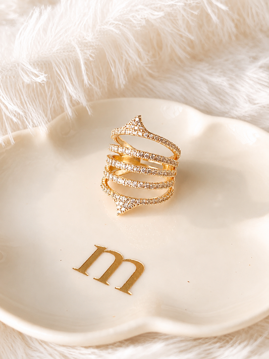 Golden Pavé Multi-Band Statement Ring
